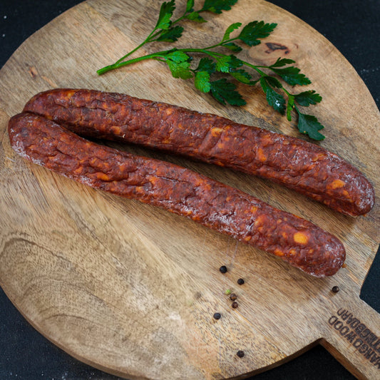 FARMÁRSKA klobása - údená, polosuchá 1 pár (cca 250–350g) (bez E)